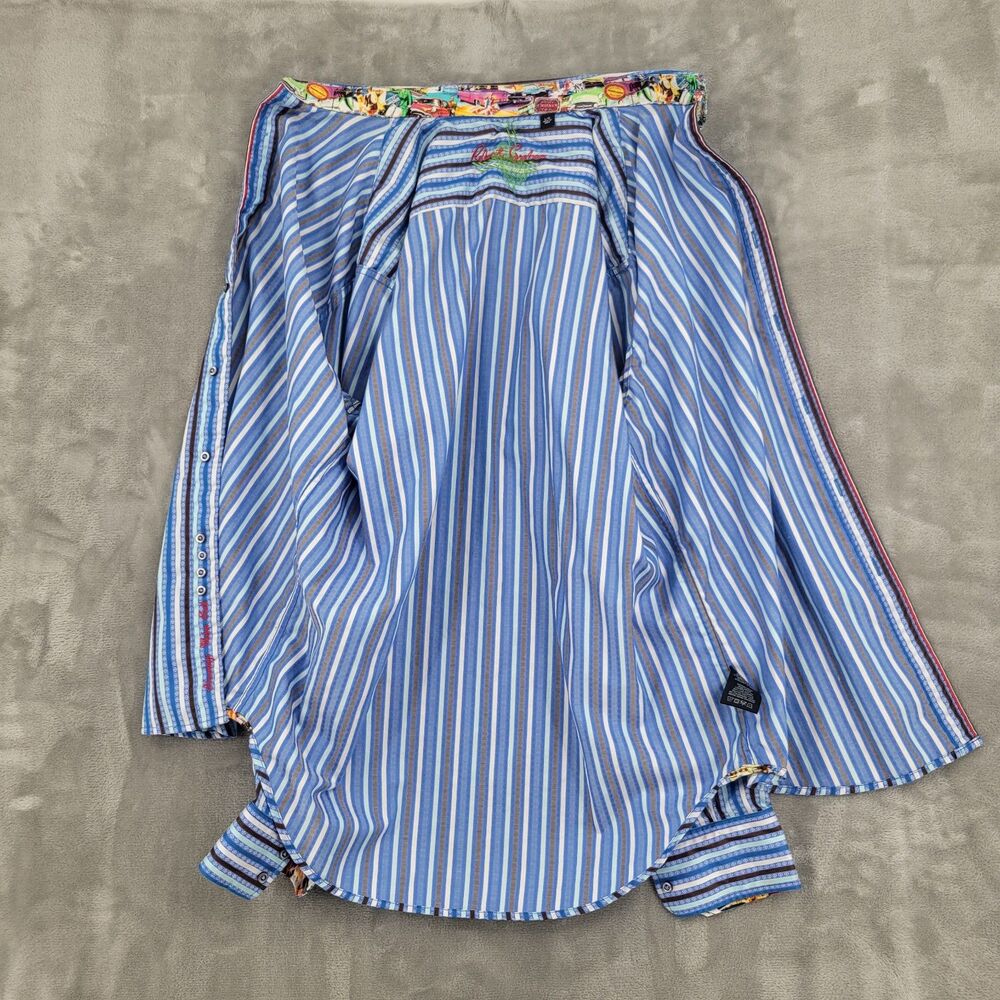 Robert Graham Men's Dress Shirt Size Large Blue Stripes Paris Hotel Flip Cuff - Picture 3 of 13